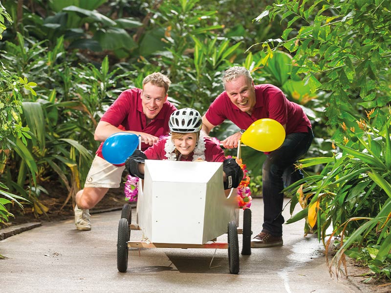 Team at the soapbox race in the Tropical Islands rainforest