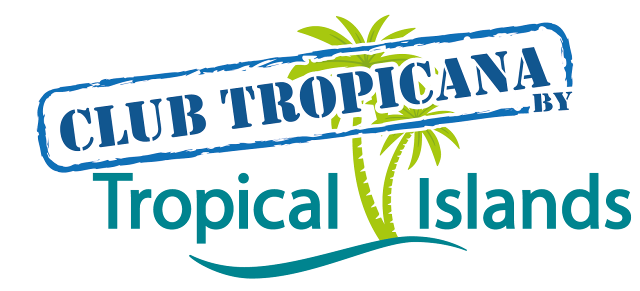 Logo mit Palmen und dem Text „Club Tropicana by Tropical Islands“.