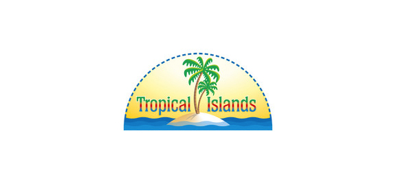 Logo von Tropical Islands mit zwei Palmen vor Sonnenuntergang