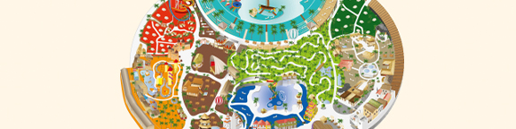 Colorful Tropical Islands site plan and color coding of the different areas