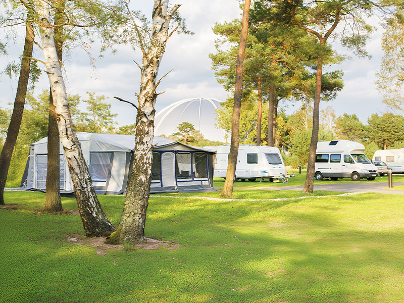 Campsite at Tropical Islands, the hall in the background